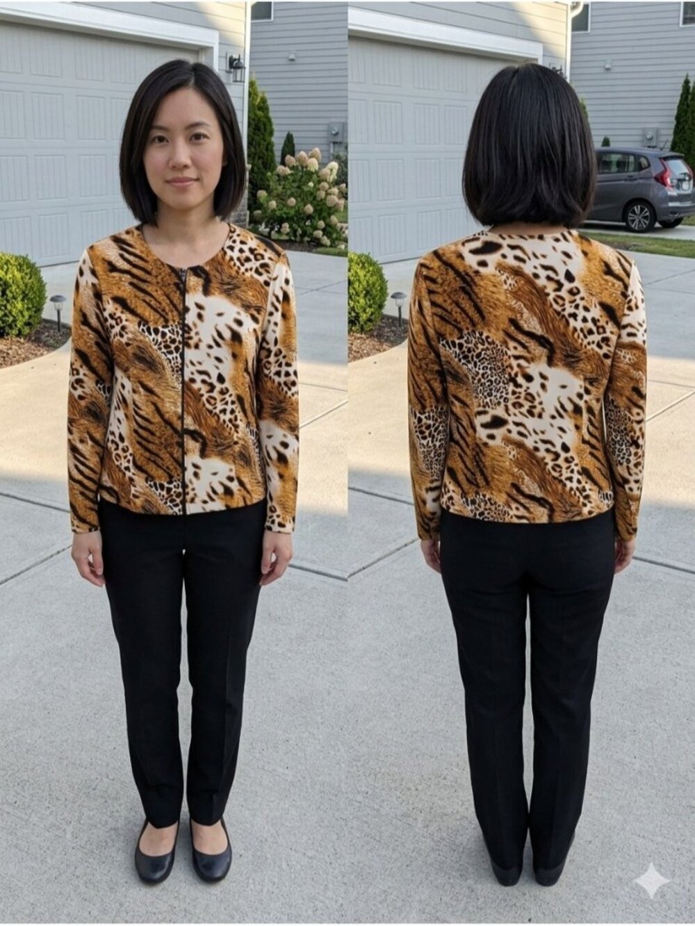 Investments Petites Tiger Animal Print Zip Up Jacket Blouson Top PM